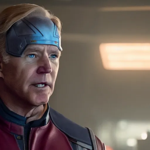 Image similar to film still of Joe Biden as Star Lord in Guardians of the galaxy