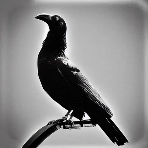 Image similar to “ a crow with the head of Peter Sellers sitting on a stop sign”