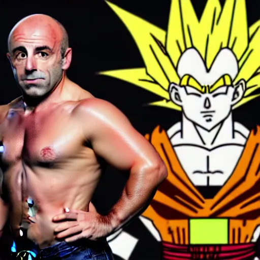 Image similar to joe rogan with super saiyan hair