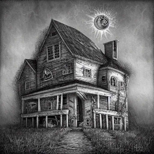 Prompt: The Haunted House on the Hill by Ed Binkley.