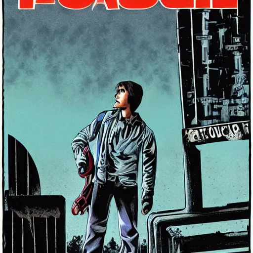 Prompt: Teen Horror movie poster, Tom Cruise as main character, highly detailed illustration by Richard Corben