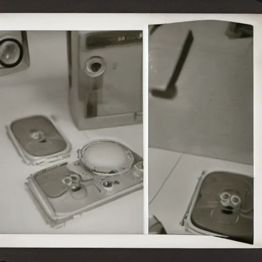 Image similar to 1960s art of Secret government lab. Alien autopsy, polaroid, kodak, film grain