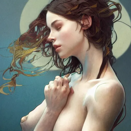 Image similar to fully body, stunningly beautiful woman made of pages of poetry, highly detailed, digital painting, artstation, concept art, sharp focus, illustration, art by artgerm and greg rutkowski and alphonse mucha