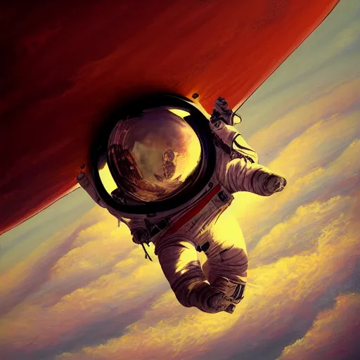 Prompt: a painting of an astronaut floating in a mebula, detailed, digital art, deviantart, artstation, highly detailed, realistic