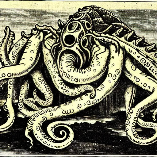 Image similar to an 1 8 0 0 s naturalism book illustration of cthulhu