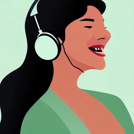 Image similar to an illustration of a beautiful woman listening to music and smiling by Dao Trong Le, highly detailed, digital art, trending on artstation