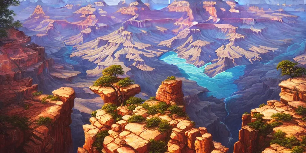 Prompt: grand canyon, niagara falls, highly detailed oil painting, unreal 5 render, rhads, Bruce Pennington, Studio Ghibli, tim hildebrandt, digital art, octane render, beautiful composition, trending on artstation, award-winning photograph, masterpiece