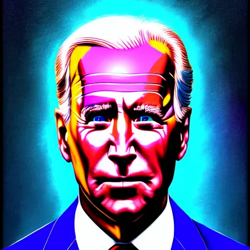 Image similar to An extremely psychedelic portrait of Joe Biden, surreal, LSD, face, detailed, intricate, elegant, lithe, highly detailed, digital painting, artstation, concept art, smooth, sharp focus, illustration