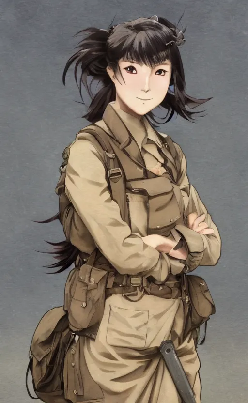 Prompt: japanese girl fighting ww2, anime style, long hair, hair down, symmetrical facial features, ww2 era, hyper realistic, pale skin, 4k, rule of thirds, extreme detail, detailed drawing, trending artstation, hd, war, D&D, realistic lighting, by Alphonse Mucha, Greg Rutkowski, sharp focus, backlit, soldier clothing