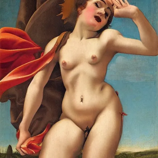 Prompt: a pin up in renaissance painting style