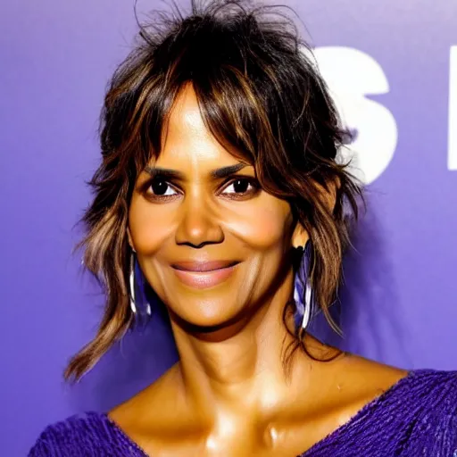 Image similar to halle berry's face popping out of a giant blueberry