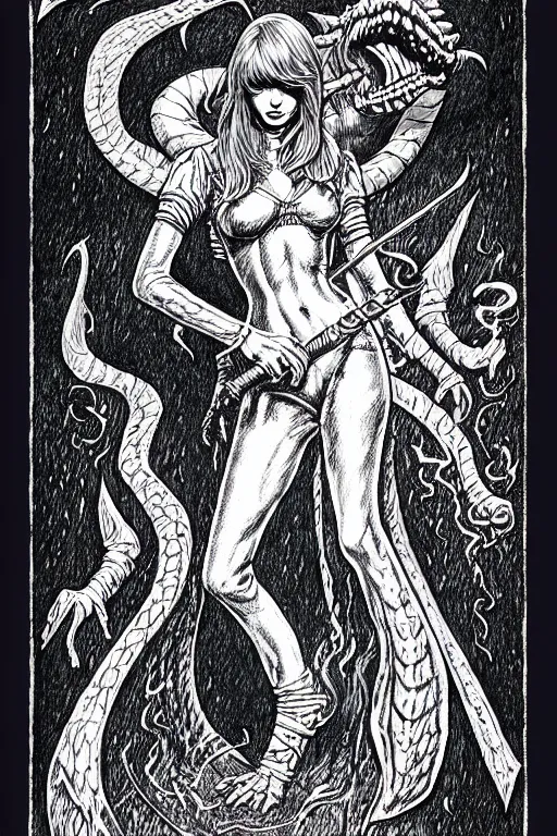 Image similar to taylor swift smoke elemental as a d & d monster, full body, pen - and - ink illustration, etching, by russ nicholson, david a trampier, larry elmore, 1 9 8 1, hq scan, intricate details, inside stylized border