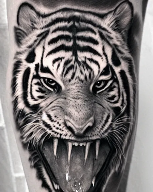 Prompt: a tiger girl tattoo, hyper realistic, hyper detailed, by eliot kohek