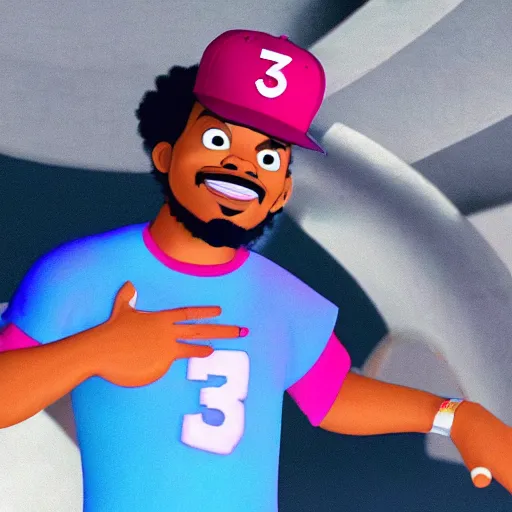 Image similar to a tv still of Chance The Rapper starring in a 2006 Pixar Animated movie