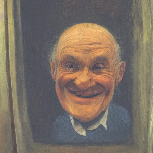 Image similar to the head of a smiling old man seen through a window