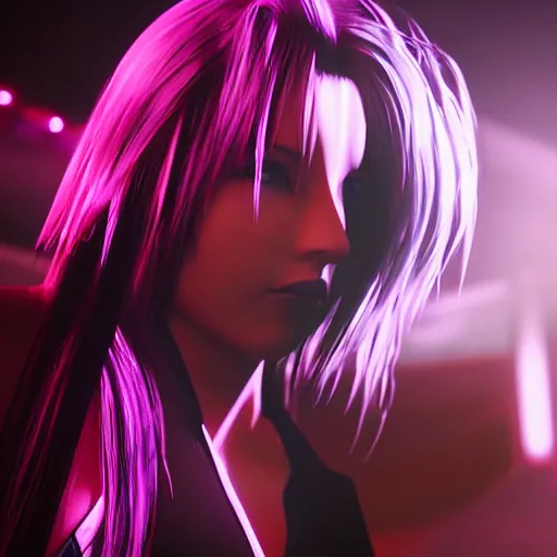 Image similar to tifa lockhart synthwave style volumetric lighting