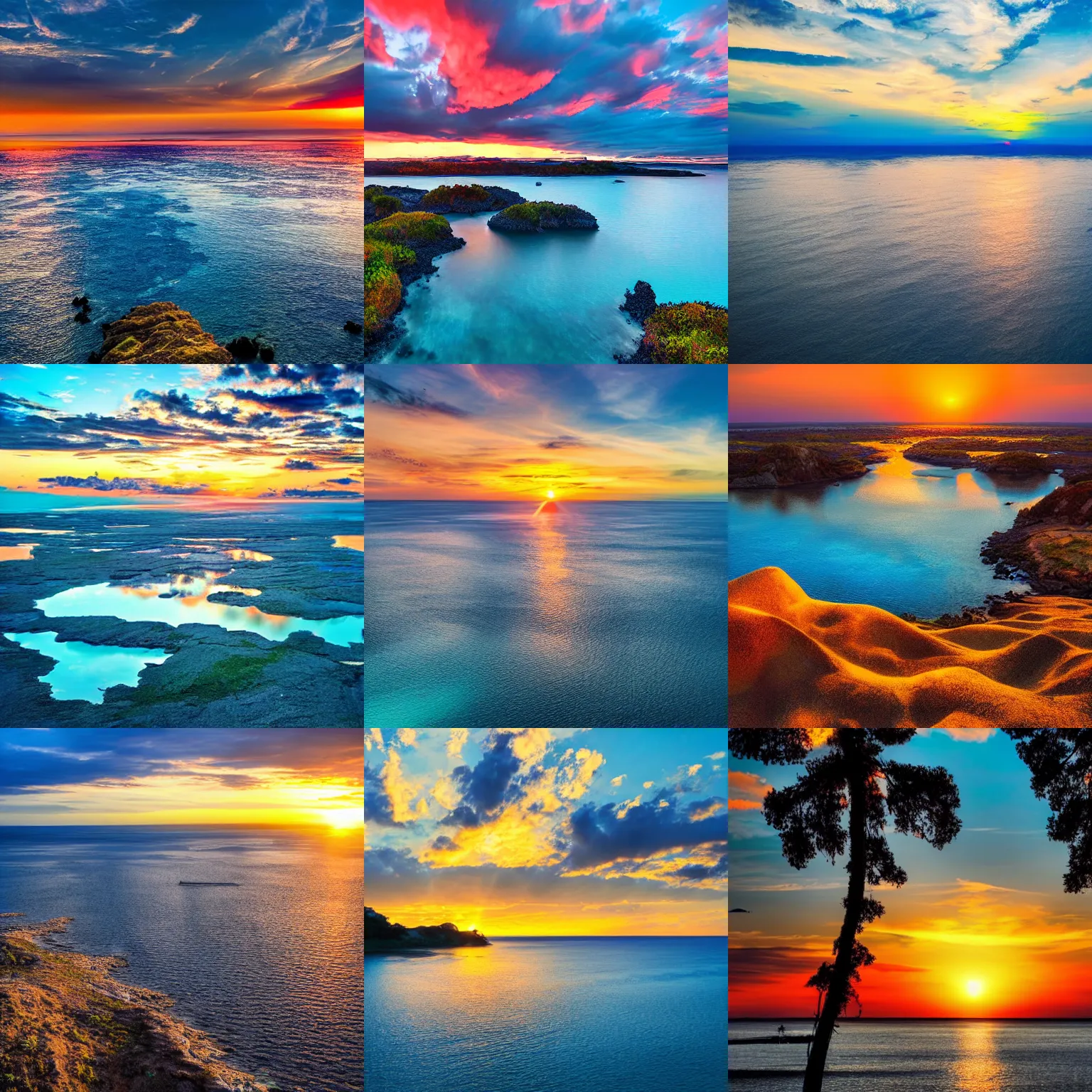 Prompt: archipelago and delta with blue sea and sunset, intricate detail, 8k, beautiful atmosphere, vibrant colors