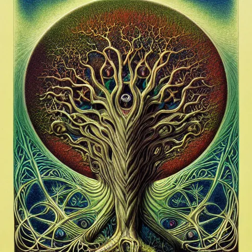 Image similar to tree of life by roger dean and andrew ferez, art forms of nature by ernst haeckel, divine chaos engine, symbolist, visionary, art nouveau, botanical fractal structures, organic, detailed, realistic, surreality