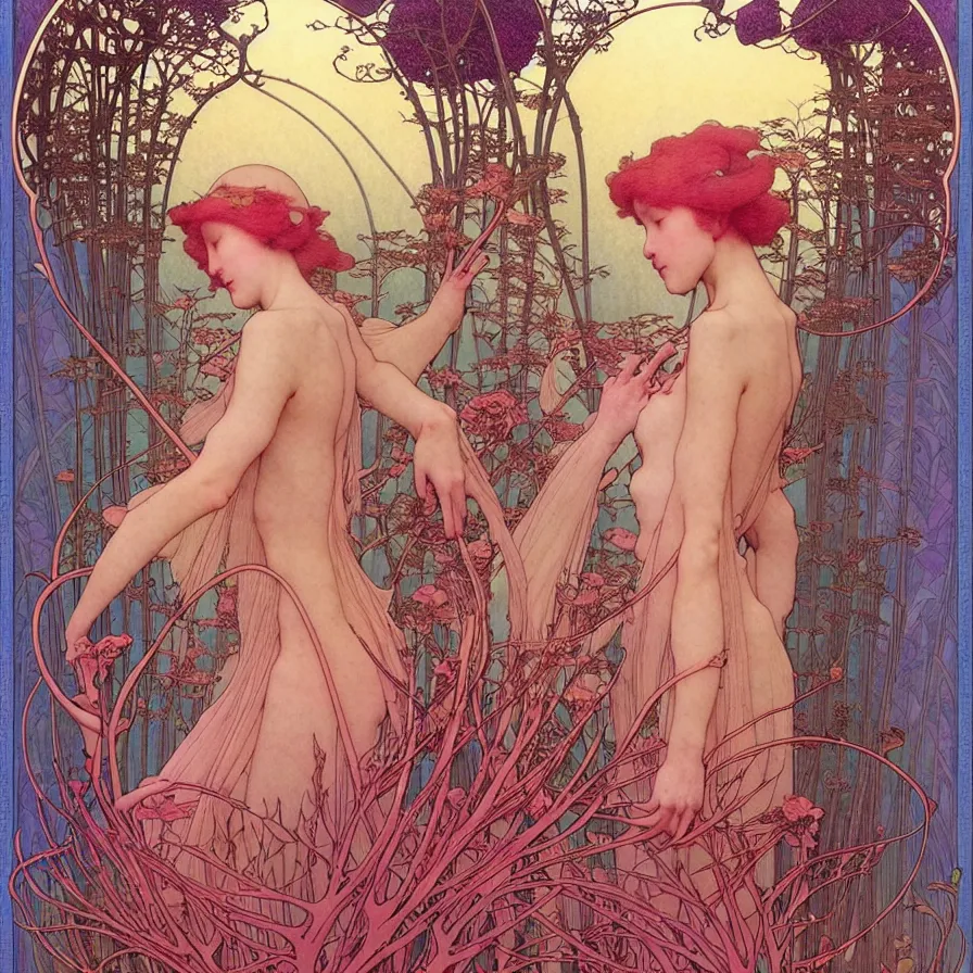 Prompt: ( ( ( beautiful strange forest and flowers and birds ) ) ) by mœbius!!!!!!!!!!!!!!!!!!!!!!!!!!!, overdetailed art, colorful, record jacket, cover art design, decorative frame like alfons maria mucha