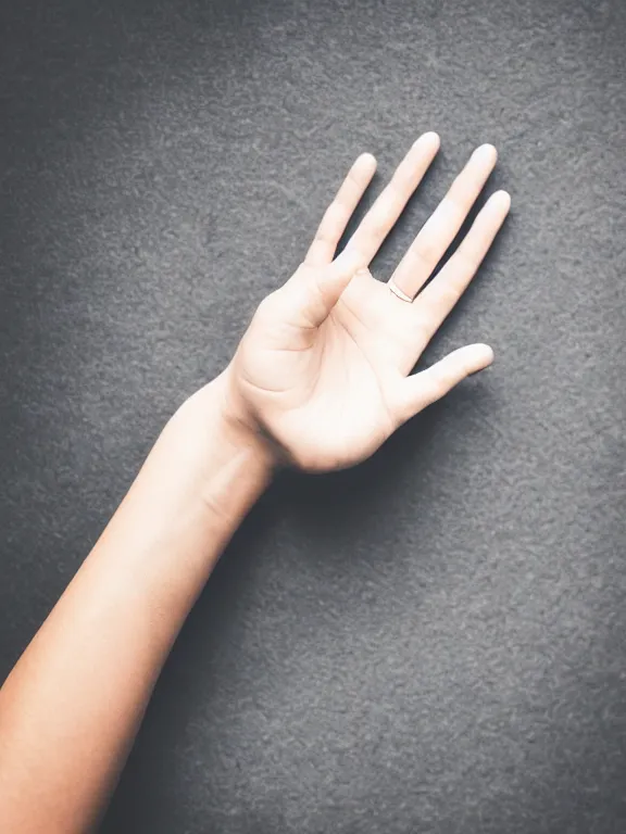 Prompt: macro photo of one!! elegant gorgeous detailed woman's hand palm up, palm lines, instagram photo, studio photo