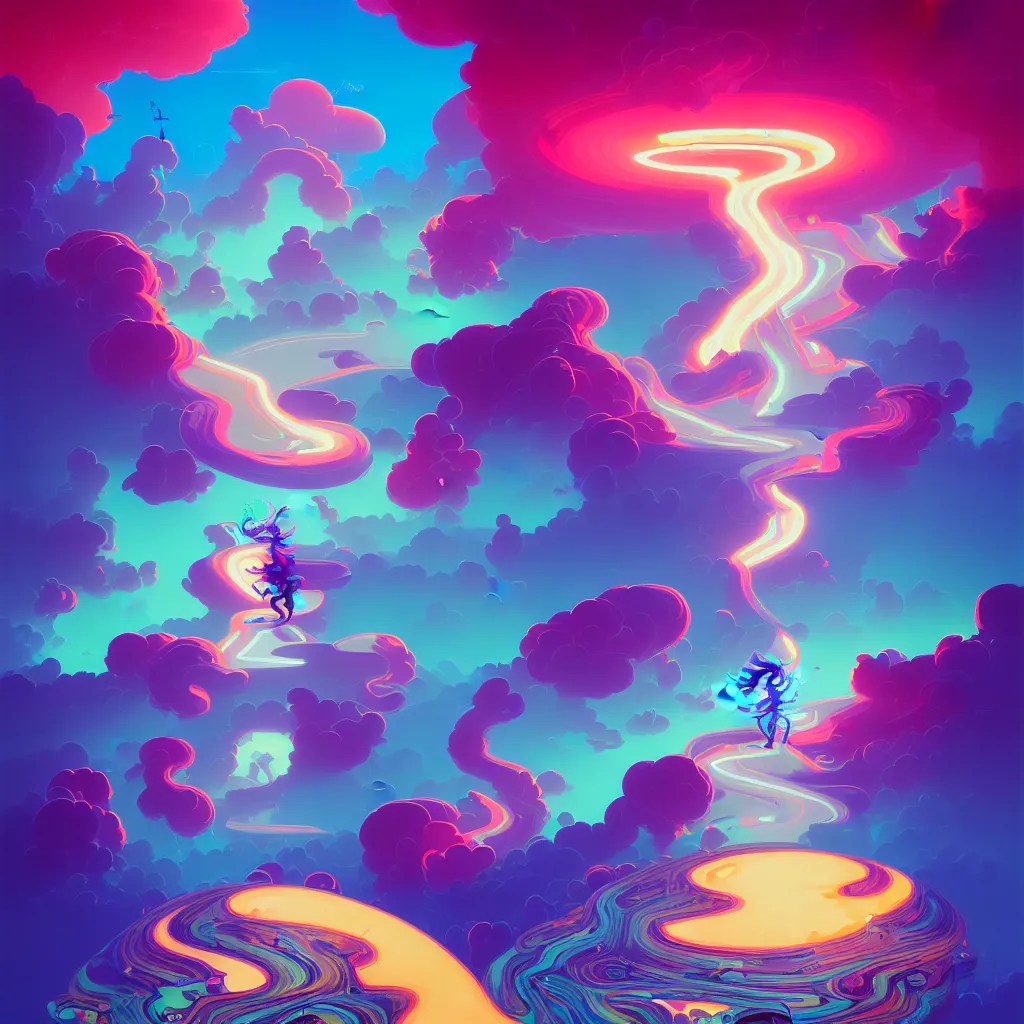 Prompt: a micro-service deployed to a data-center, road, connector, firewall, cloud, security, cyberattack, lightning, trending on Artstation, painting by Jules Julien, Leslie David and Lisa Frank and Peter Mohrbacher and Alena Aenami and Dave LaChapelle muted colors with minimalism