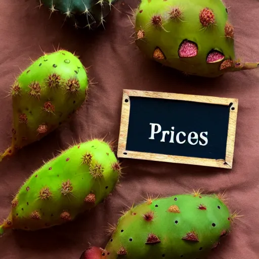 Image similar to prickles pears with a sign with cactus written on it