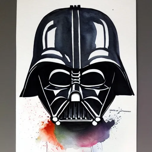 Prompt: ''Darth Vader helmet mixed with Kylo Ren helmet in watercolor style''