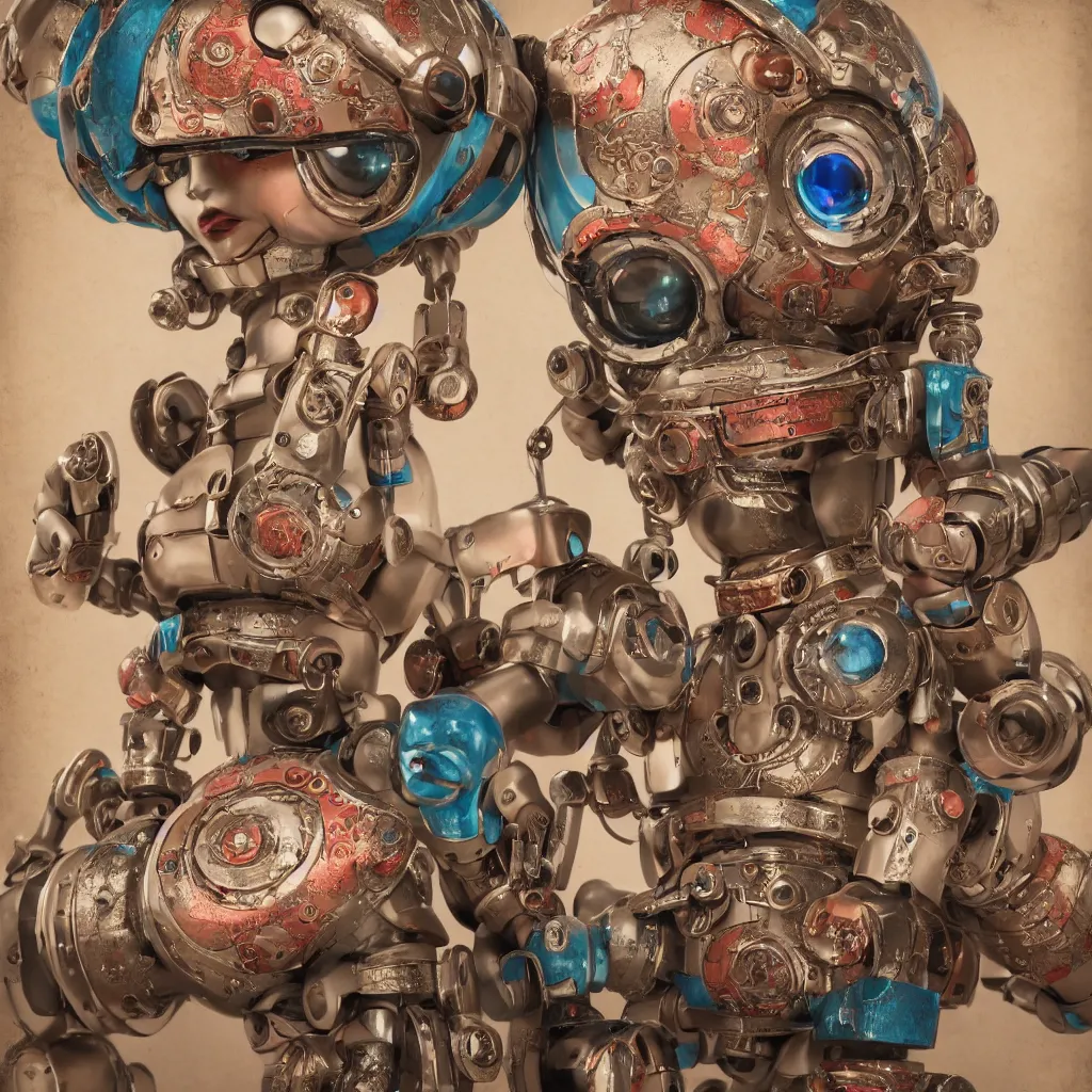 Image similar to closeup portrait of tin toy robot bikini girl trap, depth of field, zeiss lens, detailed, symmetrical, centered, fashion photoshoot, by nicoletta ceccoli, mark ryden, lostfish, breathtaking, 8 k resolution, extremely detailed, beautiful, establishing shot, artistic, hyperrealistic, octane render