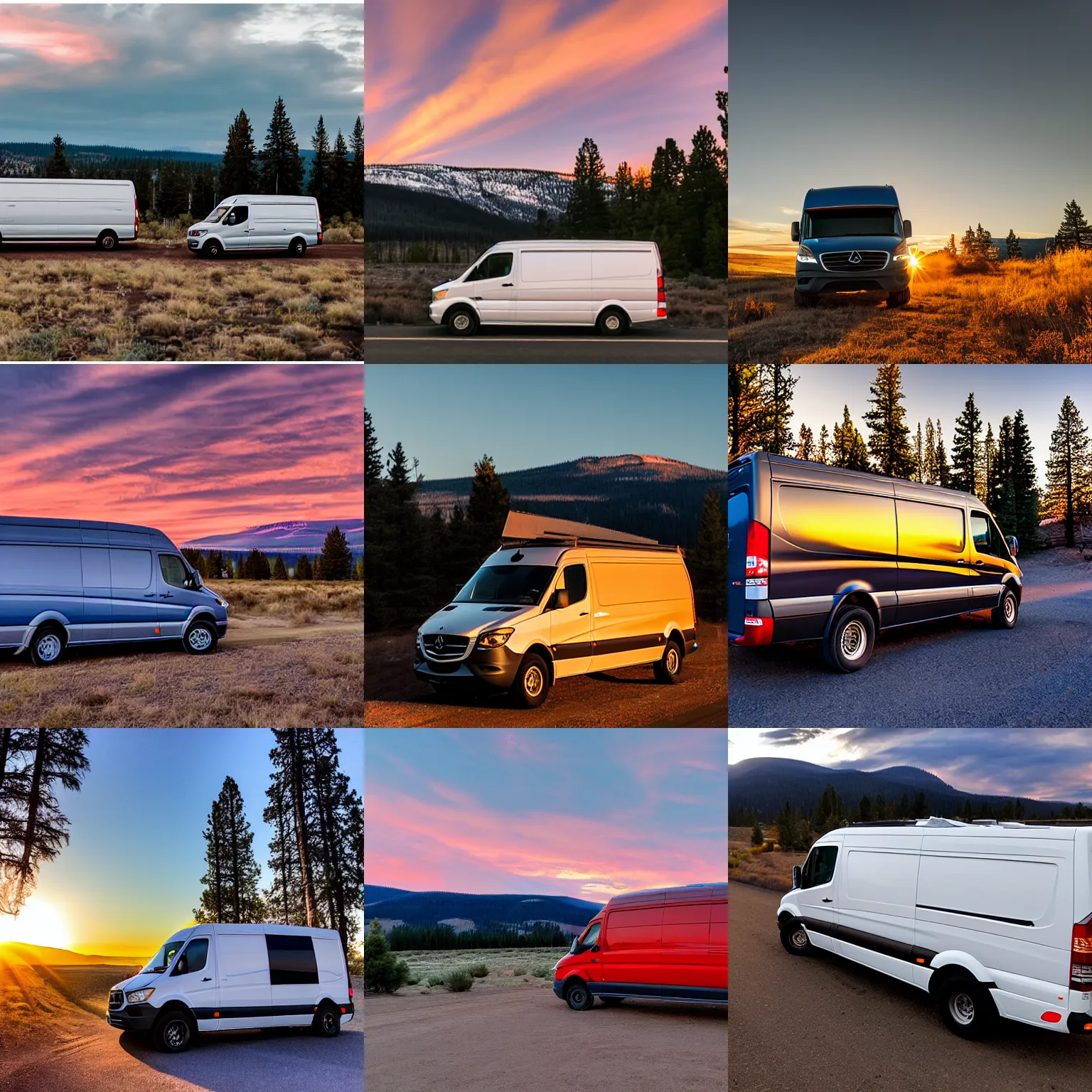 Image similar to a sprinter van in central oregon at sunset