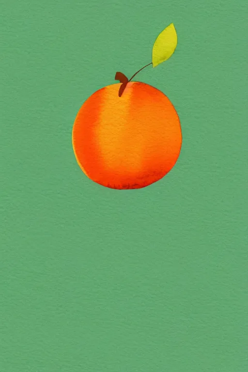 Image similar to minimalist watercolor art of an orange with green leaves, illustration, vector art