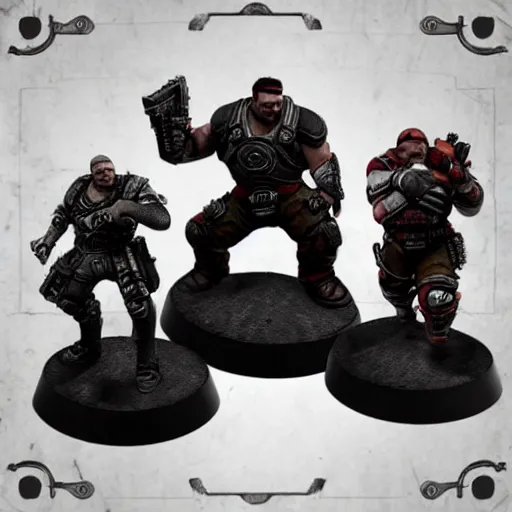 Image similar to gears of war characters as warhammer tabletop figurines t