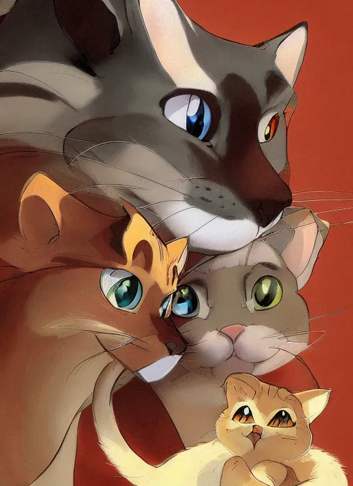 Image similar to official digital painting artwork of a cat character by don bluth, ross tran and studio ghibli.