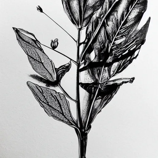 Image similar to aesthetic, botanical art, black ink on white paper