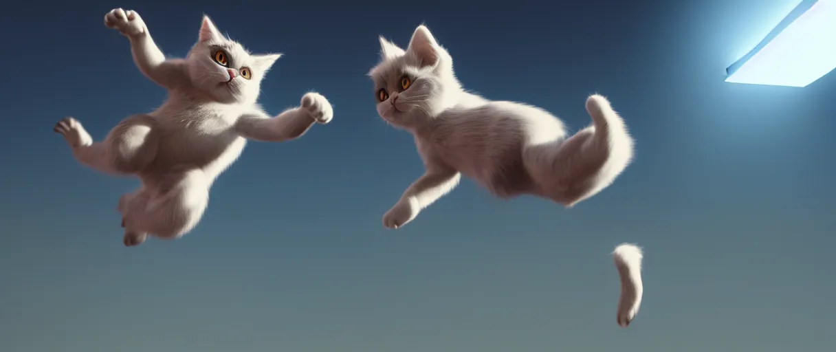 Prompt: hyperrealistic detailed 3d render of a cute moonchy catman jumping around sharp cinematic lighting vray 8k low angle shallow depth of field