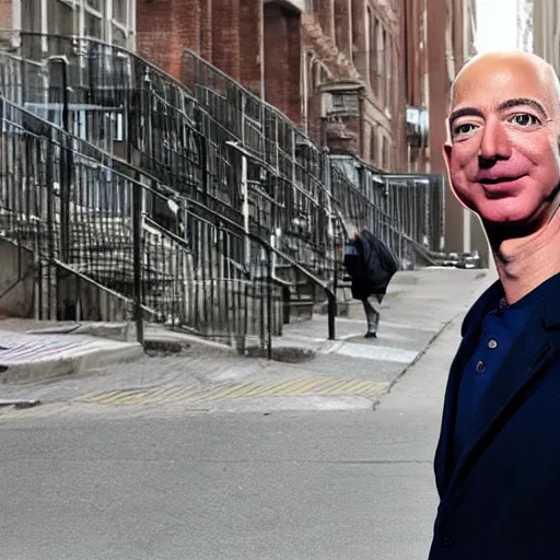 Prompt: jeff bezos as a homeless person, living in the streets