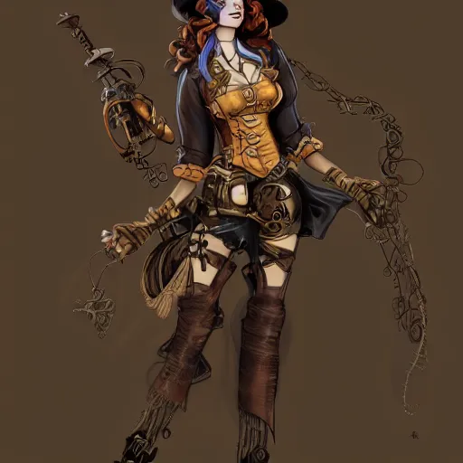 Prompt: concept art of a steampunk witch, trending on artstation