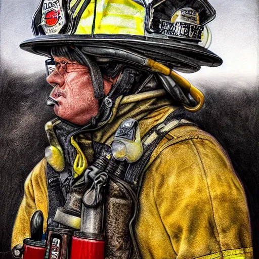 Prompt: a portrait of a perch as a firefighter - by tony diterlizzi, hyper realistic, super detailed, hdr - n 9