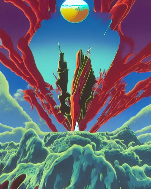 Image similar to evangelion by roger dean, 4 k, hyper detailed