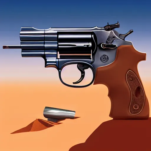 Image similar to smith & wesson revolver in the desert, smooth face, centered median photoshop filter cutout vector behance hd by artgerm, jesper ejsing, by rhads, makoto shinkai and lois van baarle, ilya kuvshinov, rossdraws, illustration, art by ilya kuvshinov and gustav klimt