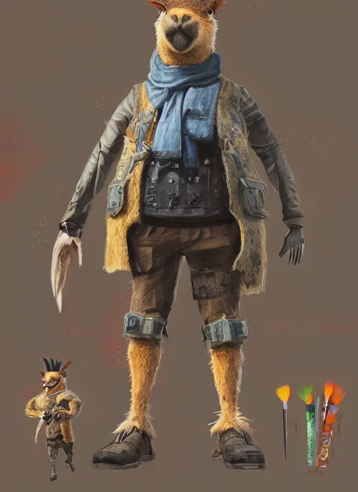 Image similar to detailed full body concept art illustration oil painting of an anthropomorphic capybara office manager in full intricate clothing, biomutant, dystopian, ultra detailed, digital art, octane render