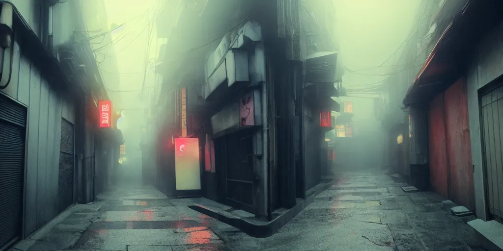 Image similar to a japanese alleyway in the style of blade runner 2049, volumetric lighting,