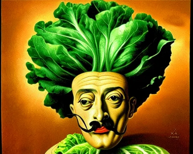 Prompt: a salvador dali painting of a head of lettuce