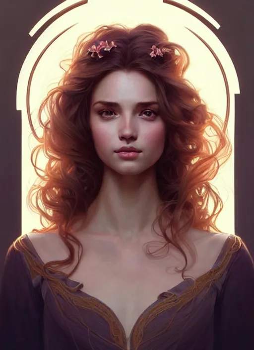 Image similar to portrait of young woman perfection, beautiful hair, symmetrical! intricate, elegant, highly detailed, in love with a handsome man!! digital painting, artstation, concept art, smooth, sharp focus, illustration, art by artgerm and greg rutkowski and alphonse mucha