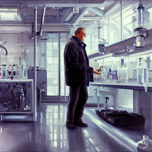 Image similar to epic masterpiece of cinematographic hyperrealism where a scientist appears in a laboratory. realistic shaded lighting poster by craig mallismo, artgerm, jeremy lipkin and michael garmash, unreal engine, radiant light, detailed and intricate environment, digital art, art station trends