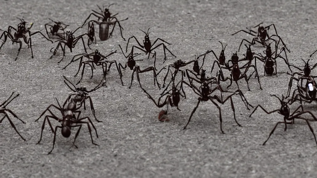 Image similar to futuristic soldiers are in an epic battle against giant ants