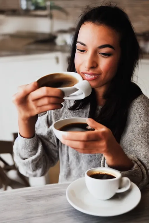 Image similar to a young woman diving into a cup of coffee