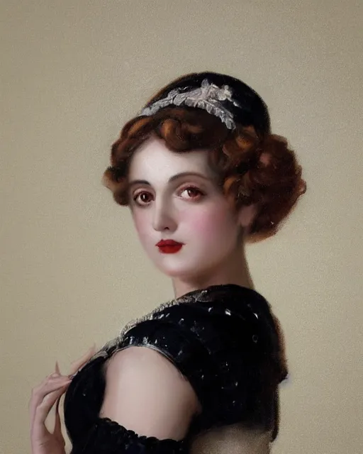 Image similar to close portrait rococo painting of a 1 9 2 0 s beautiful woman at a party in a mansion, strong contrast, unreal engine, hyper realism, realistic shading, cinematic composition, realistic render, octane render, detailed textures, photorealistic, ultrawide shot, 3 5 mm film