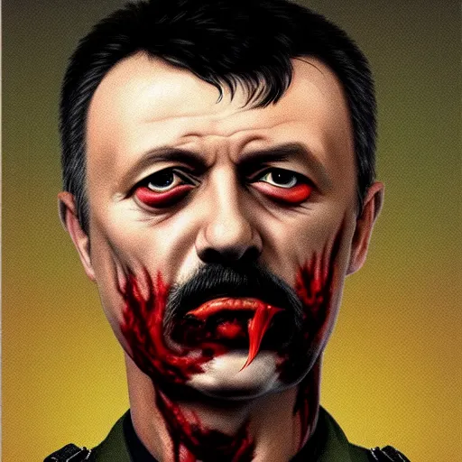 Image similar to igor ivanovich strelkov became bloody ugly worm, photo - realistic, color image, 2 k, highly detailed, bodyhorror, occult art