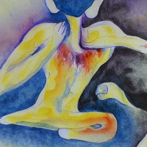 Image similar to the concept of schizophrenia in the form of a water colour painting