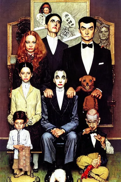 Image similar to the adams family painted by norman rockwell